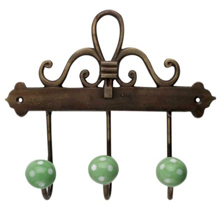 Pea Green White Dot Ceramic Iron Hooks